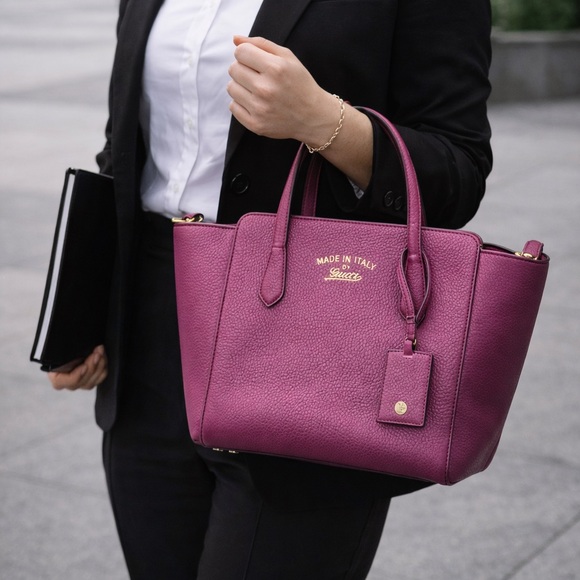 Gucci Dollar Calfskin Purple Leather Satchel - Picture 2 of 12
